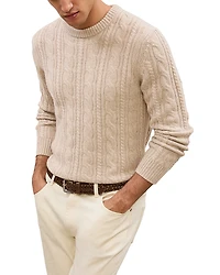 Reiss Saunders Long Sleeved Crewneck Cable Cashmere Blend Sweater