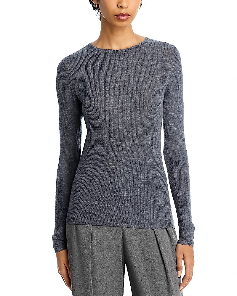 Majestic Filatures Rib Knit Long Sleeve Striped Sweater