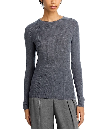 Majestic Filatures Rib Knit Long Sleeve Striped Sweater