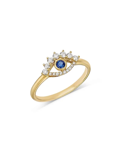 Bloomingdale's Fine Collection Blue Sapphire & Diamond Evil Eye Ring