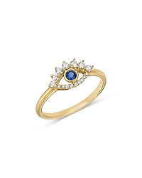 Bloomingdale's Fine Collection Blue Sapphire & Diamond Evil Eye Ring