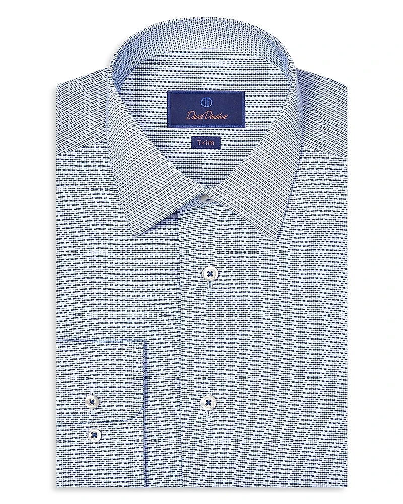 David Donahue Trim Fit Textured Micro Twill Dress Shirt