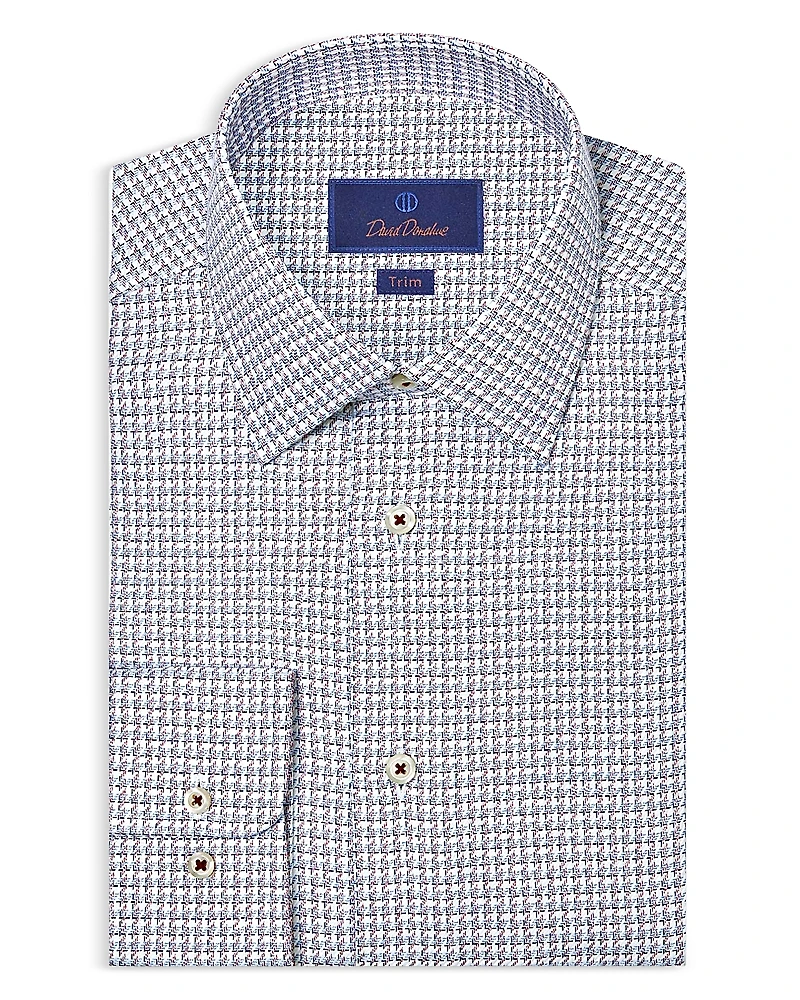 David Donahue Trim Fit Twill Check Dress Shirt