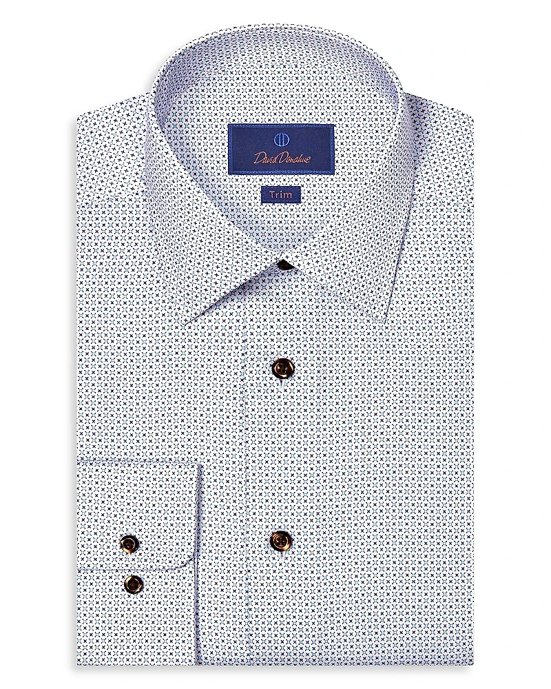 David Donahue Trim Fit Geometric Print Dress Shirt
