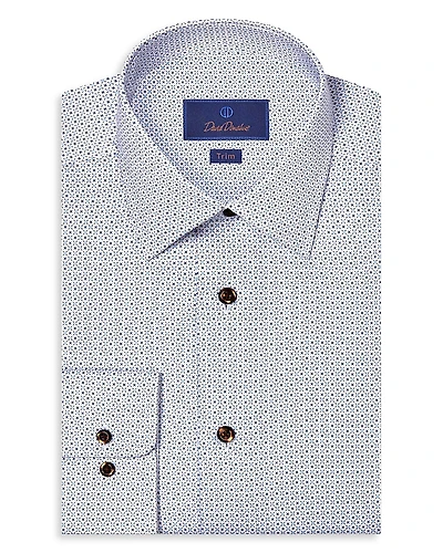 David Donahue Trim Fit Geometric Print Dress Shirt
