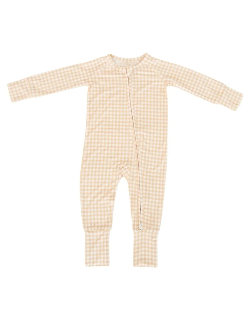 Mottete Boys' Sandstone Gingham Bamboo Sleeper - Baby