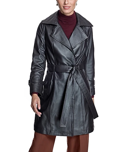 Maximilian Leather Belted Trench