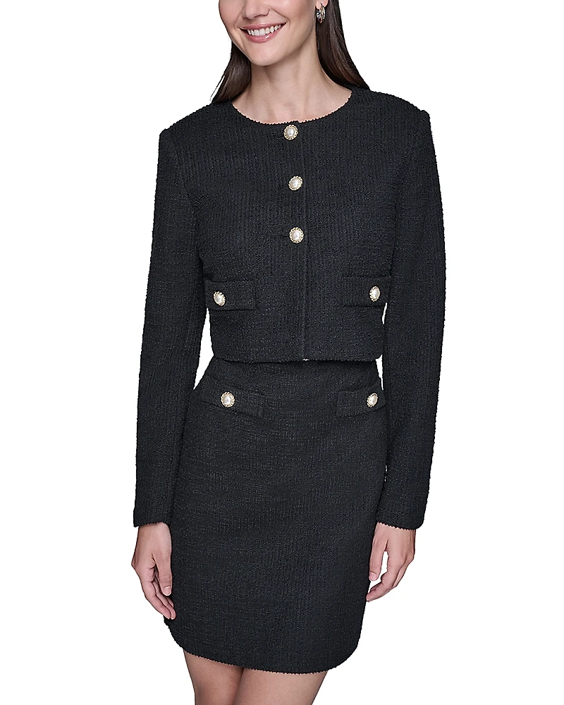 Karl Lagerfeld Paris Tweed Cropped Jacket