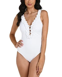 La Blanca Ig Ruffle Plunge Mio Swimsuit