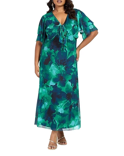 Fashion-szn Curve Flutter Sleeve Midi Dress