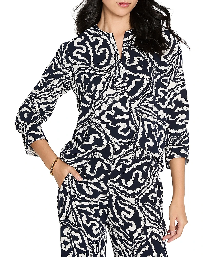 Nic+Zoe Indigo Leaf Double Crepe Top