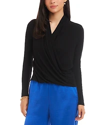 Karen Kane Long Sleeve Ribbed Drape Front Crossover Top