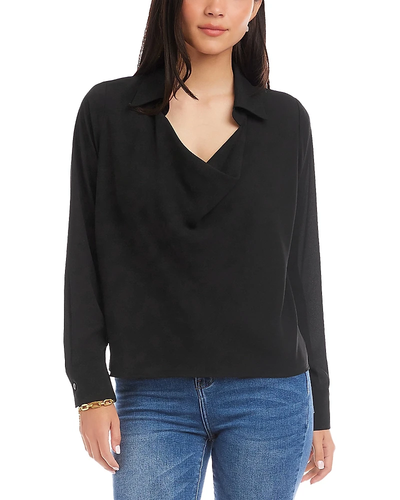 Karen Kane Long Sleeved Collared Cowl Neck Top
