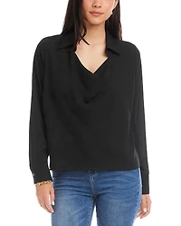 Karen Kane Long Sleeved Collared Cowl Neck Top
