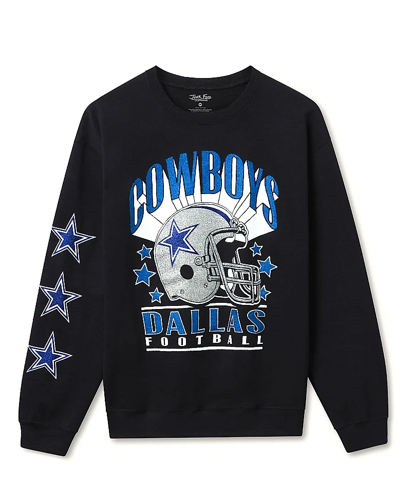 Junk Food Clothing Unisex Nfl Dallas Cowboys Glitter Helmet Flea Market Crew Fleece Sweatshirt