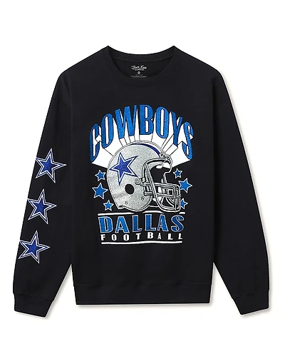 Junk Food Clothing Unisex Nfl Dallas Cowboys Glitter Helmet Flea Market Crew Fleece Sweatshirt