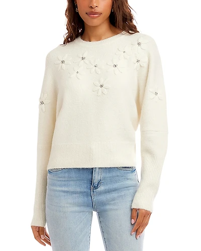 Karen Kane Rhinestone Embroidered Flower Sweater
