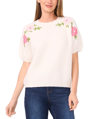 CeCe Floral Embroidered Sweater