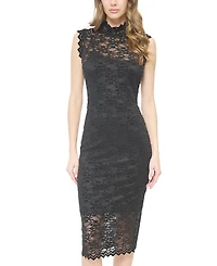 Central Park West Women's Stella Sleeveless Lace Turtleneck Midi Dress