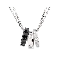 Pre-Owned Cartier Love 3 Ring Pendant Necklace 18K White Gold and Ceramic with Diamonds, 15.25 - 16.5"