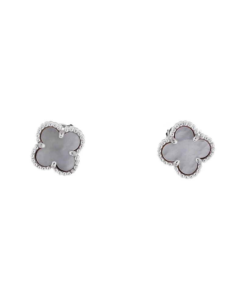 Pre-Owned Van Cleef & Arpels Sweet Alhambra Stud Earrings 18K White Gold and Mother of Pearl
