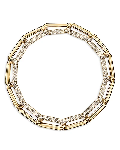 Hearts On Fire 18K Yellow Gold Inside Out Diamond Pave Link Collar Necklace, 18.25