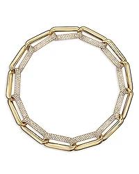 Hearts On Fire 18K Yellow Gold Inside Out Diamond Pave Link Collar Necklace, 18.25