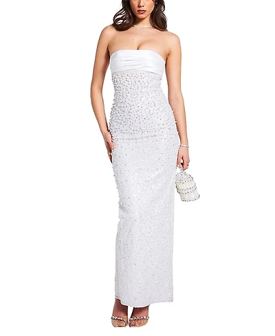 Miss Circle Lainey Satin Sequin Beaded Maxi Evening Dress