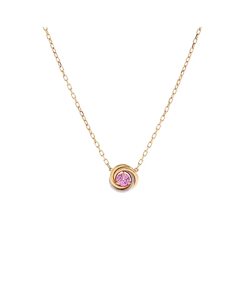 Pre-Owned Cartier Trinity Diamond Pendant Necklace 18K Tricolor Gold and Pink Sapphire, 15.25 - 16.5"