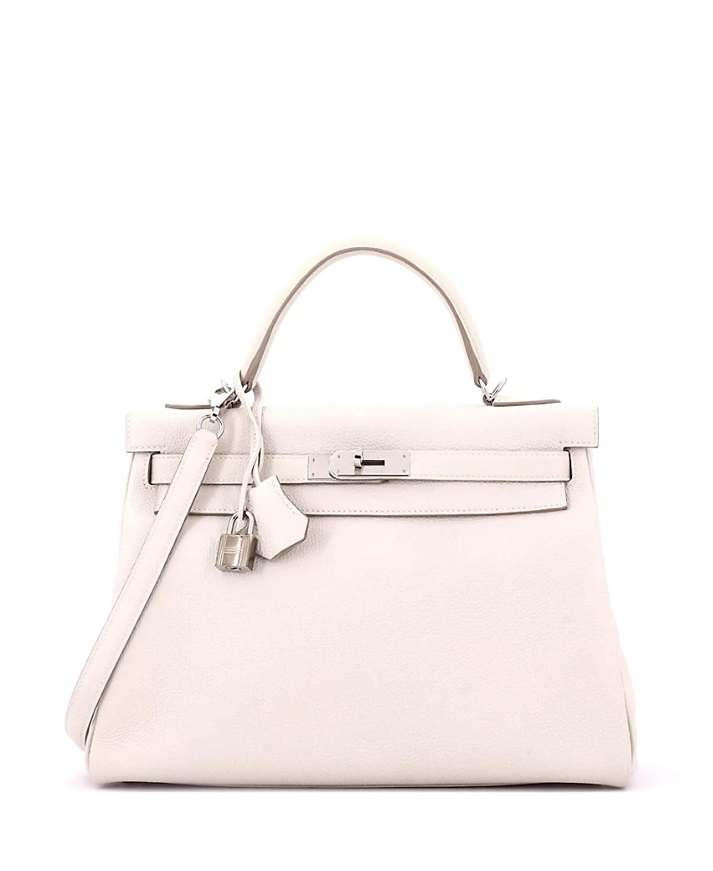 Pre-Owned HERMES Kelly 32 Handbag Light Togo with Palladium Hardware