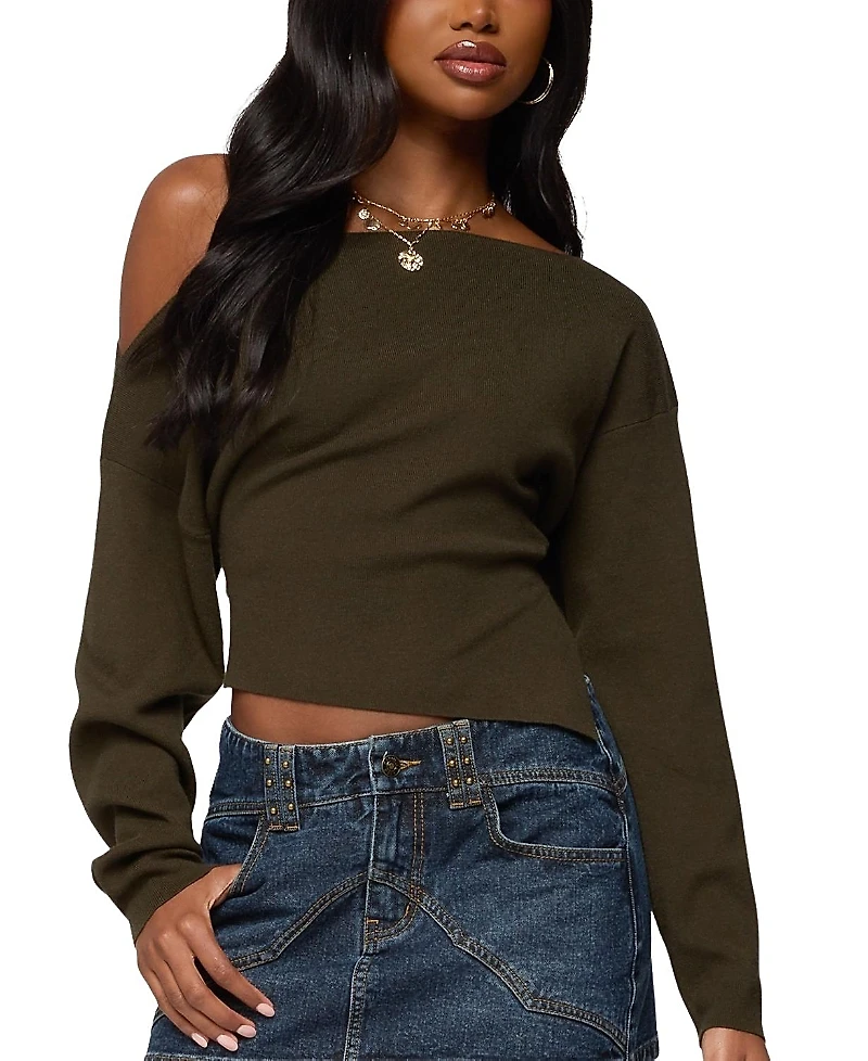 Edikted Chenelle Asymmetric Off Shoulder Sweater