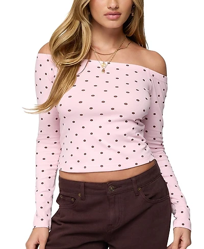 Edikted Leandra Off Shoulder Polka Dot Top