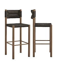 Modway Parkland Outdoor Patio Rattan and Aluminum Bar Stools, Set of 2