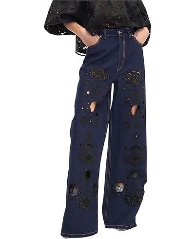 Cynthia Rowley Embroidered Wide Leg Jeans