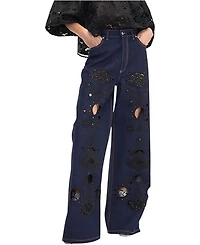 Cynthia Rowley Embroidered Wide Leg Jeans