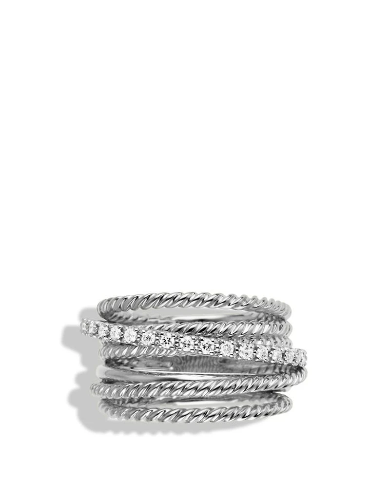 Crossover Wide Ring with Diamonds