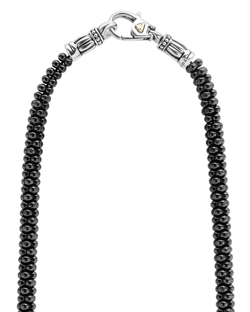 Black Caviar Ceramic Necklace with 18K Gold, 16"
