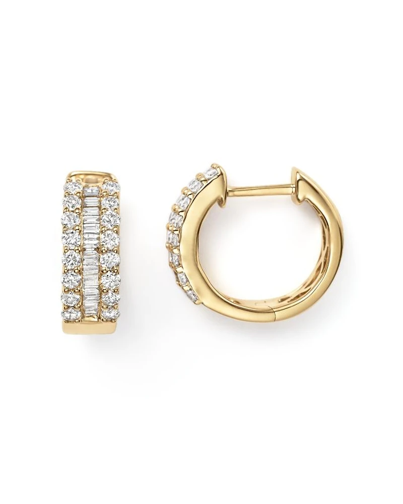 Diamond Round & Baguette Hoop Earrings in 14K Yellow Gold, 0.85 tcw - 100% Exclusiv