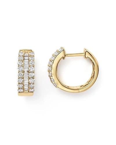 Diamond Round & Baguette Hoop Earrings in 14K Yellow Gold, 0.85 tcw - 100% Exclusiv