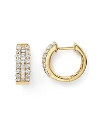 Diamond Round & Baguette Hoop Earrings in 14K Yellow Gold, 0.85 tcw - 100% Exclusiv