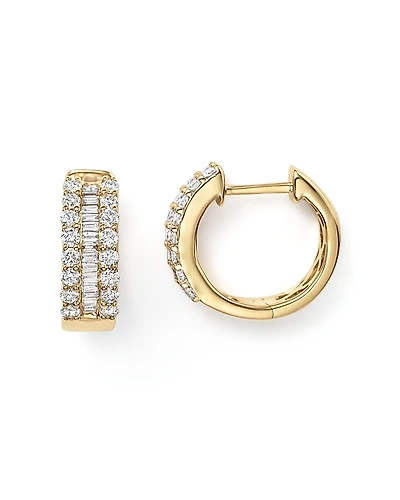 Diamond Round & Baguette Hoop Earrings