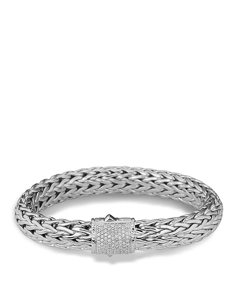 John Hardy Classic Chain Sterling Silver Large Bracelet with Diamond Pave