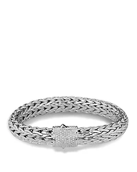 John Hardy Classic Chain Sterling Silver Large Bracelet with Diamond Pave