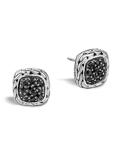 John Hardy Kali Lava Small Square Stud Earrings with Black Sapphire