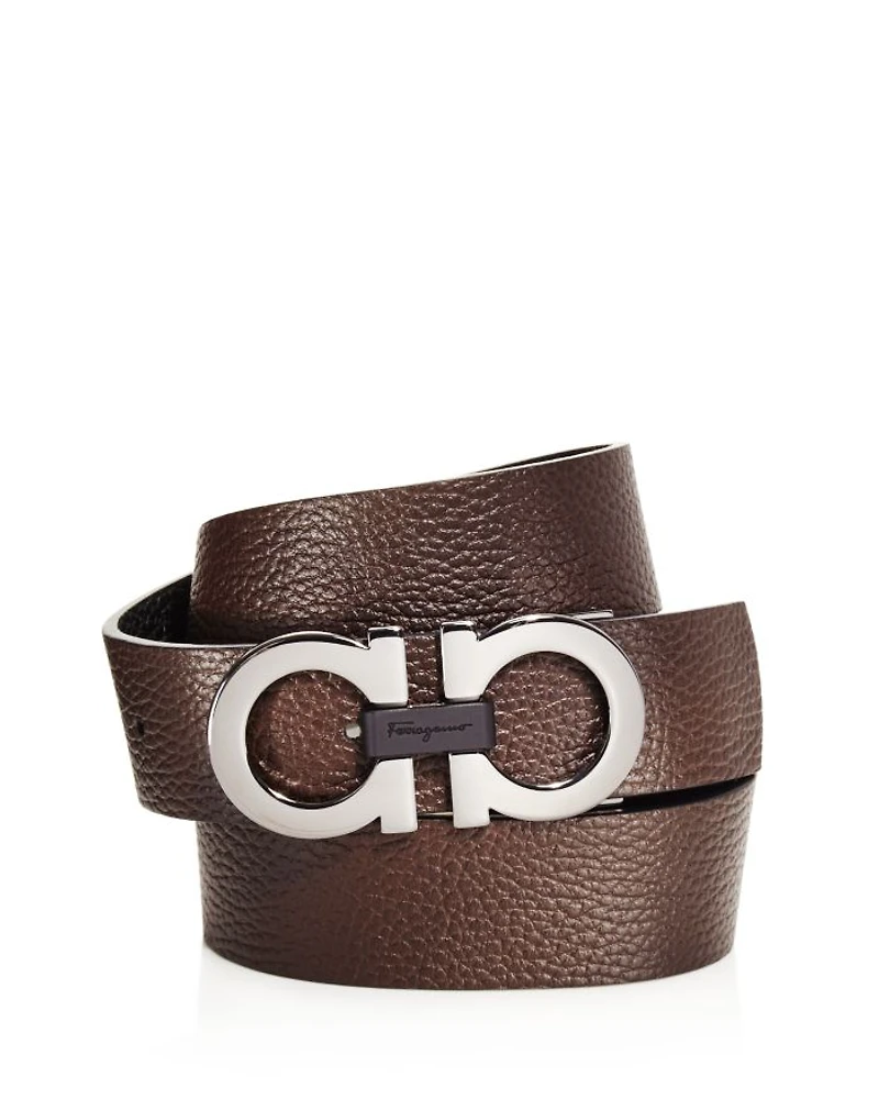 Men's Double Gancini Buckle Reversible Leather Belt