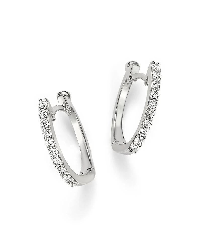 Roberto Coin 18K White Gold Small Diamond Hoop Earrings
