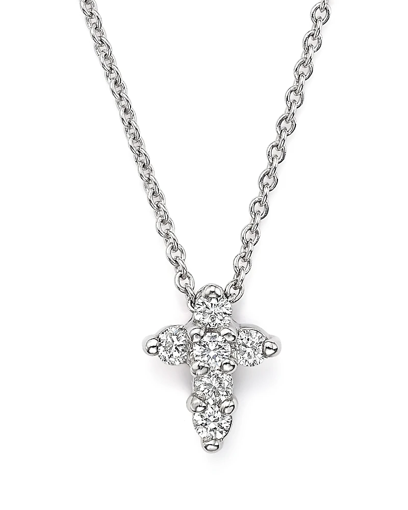 Roberto Coin 18K White Gold Small Cross Pendant Necklace with Diamonds, 16