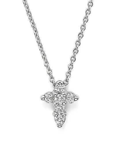 Roberto Coin 18K White Gold Small Cross Pendant Necklace with Diamonds, 16