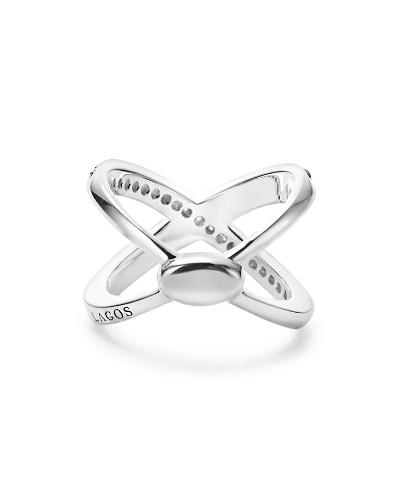 18K Gold and Sterling Silver X Ring with Diamonds