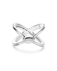 18K Gold and Sterling Silver X Ring with Diamonds